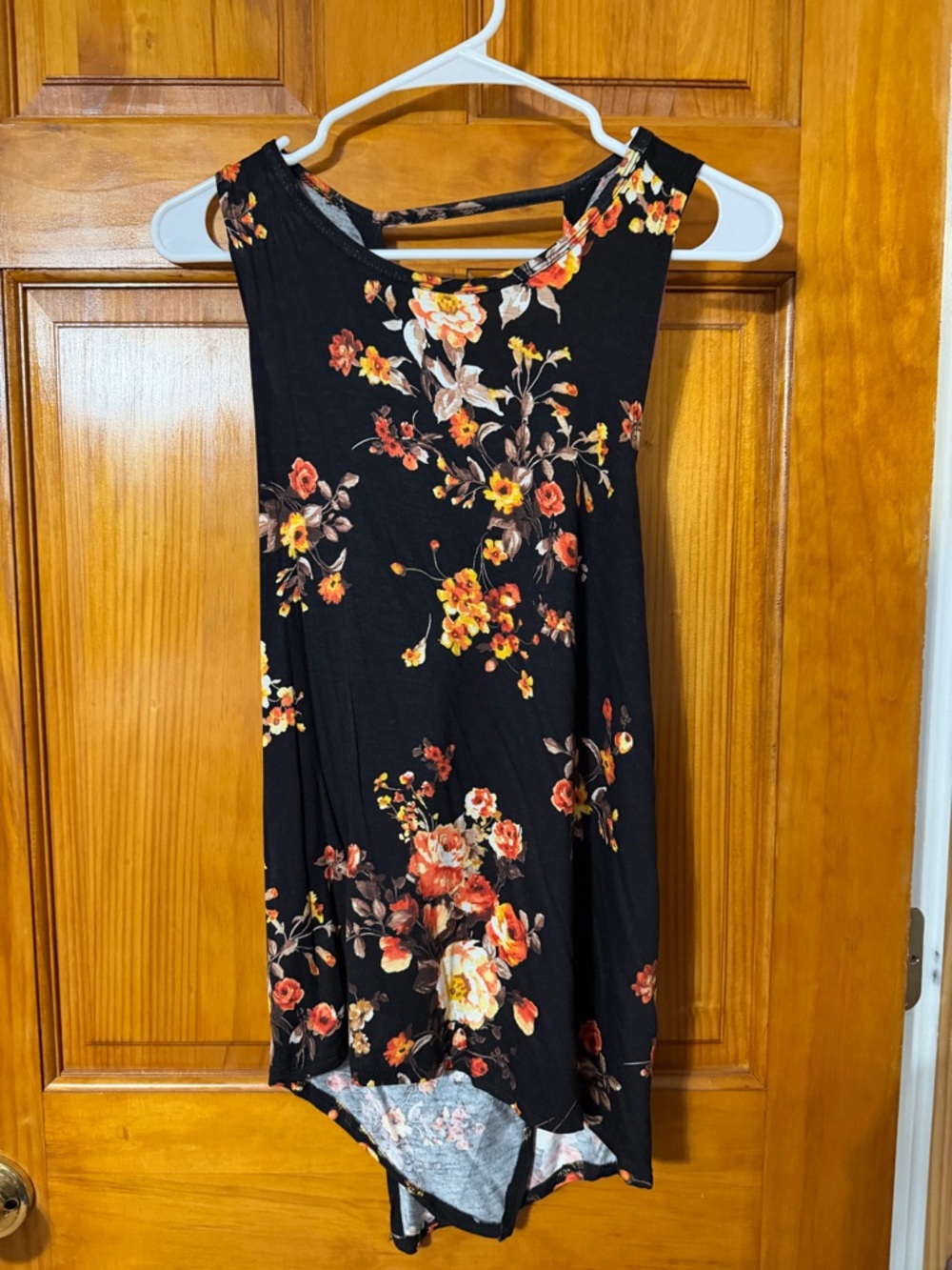 Magic Fit Black Floral Tank Top with Orange and Yellow Blooms
